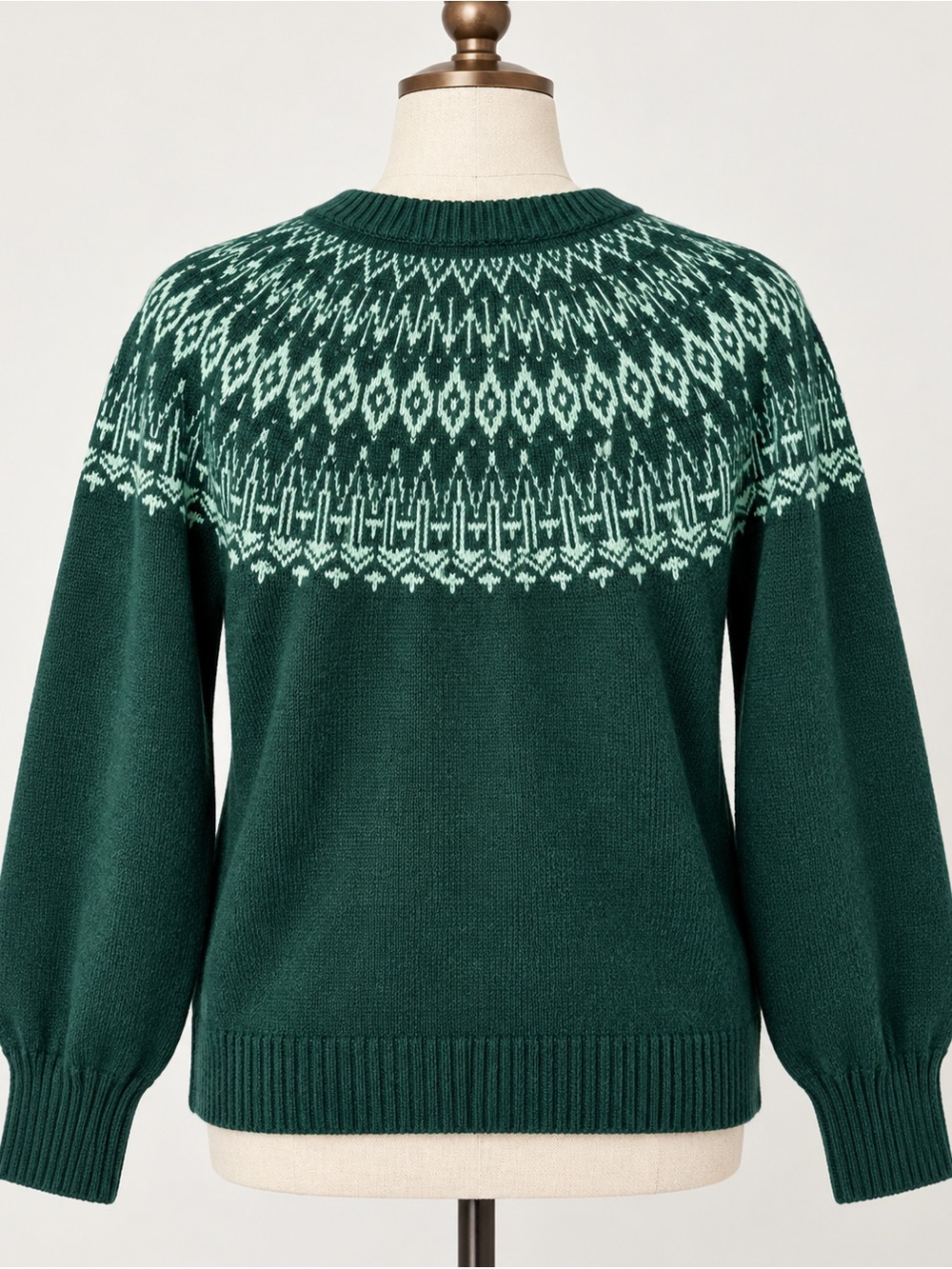 🌲 LOFT Forest Green Fair Isle Nordic Sweater | Size M - Picture 3 of 8